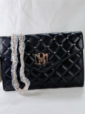 Black Badgley Mischka Quilted Crossbody Bag with Gold Studs and Chain